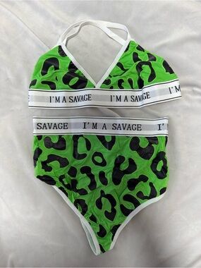 POP UNDERWEAR Green & Black Leopard Print Bralette and High-Waist Brief Set